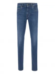 Джинсы с пятью карманами и кожаными заплатками Fay, синий