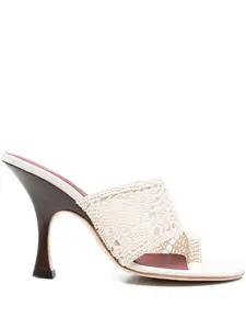 Сандалии на каблуке-шлепанце 100 мм, вязаные крючком Magda Butrym, нейтральный