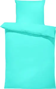 Комплект постельного белья из 4 предметов, 155x220 см, однотонный, светло-бирюзовый, большой размер, перкаль-хлопок One-Home