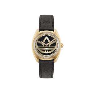 Adidas Originals Часы Wrist Watch Quartz Movement Leather Strap Black Dial Unisex, Black Gold