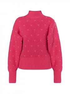Женский вязаный свитер с жемчугом в розовом цвете faina