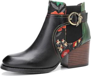 Женские ручные ретро-сапоги на высоком каблуке из овчины, красочная роспись, металлический стиль - модные, удобные, прочные, уникальный стиль меньшинств Riutiru, Black 2