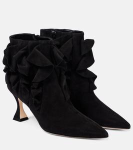 Помпа замшевые ботинки с рюшами на щиколотке Manolo Blahnik, 0015 Blck