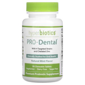 Hyperbiotics, PRO-Dental, Добавка для здоровья полости рта, с натуральным мятным вкусом, 90 жевательных таблеток