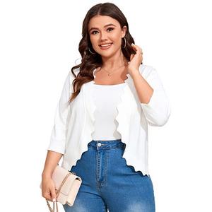 Кардиган для женщин Plus size с рукавом 3/4, легкий, с волнистыми краями Seoria, White