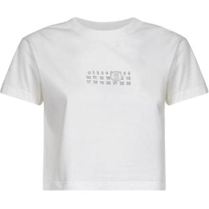Футболка кроп с цифровым принтом MM6 Maison Margiela, белый