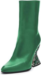 Женские стильные ботильоны YDN с закрытым носком, средней высоты до икры, с декоративными стразами, высокие каблуки, боковая молния, удобные для вечеринок и повседневной носки, размер 4-16 US, Green