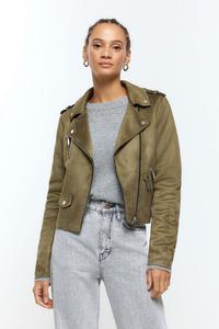 Укороченная косуха из искусственной замши River Island, зеленый