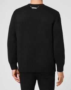 Шерстяной жаккардовый пуловер с вышивкой и круглым вырезом LS Teddy Bear Philipp Plein, черный