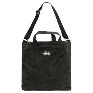 Хлопковая холщовая сумка через плечо унисекс поношенная черная Stussy