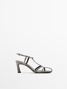 Босоножки на каблуке с принтом Massimo Dutti, Animal Print