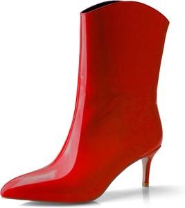 Женские ботинки anteikira с низким каблуком, средней высоты, модные ботильоны на высоком каблуке, острый носок, закрытые, каблук-шпилька 2,36 дюйма, легко надевать, удобные ботиночки, Red