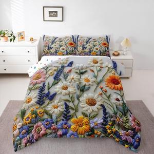 Erosebridal Богемский комплект постельного белья Boho Floral с цветочным принтом и ботаническим рисунком джунглей, White Blue Pink