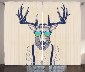 Штора ABAKUHAUS в деревенском стиле с изображением рогов оленя, хипстерская, забавная, забавная, с изображением животных, присборенная, с петлями и крючками, 280 x 245 см, бежево-темно-синий Abakuhaus