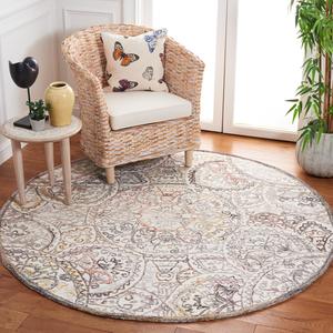 Ковер SAFAVIEH, 183 x 183 см, Metro Collection, круглый, Ivory & Red, ручной работы из шерсти, идеален для помещений с высокой проходимостью в гостиной, спальне (MET889Q)