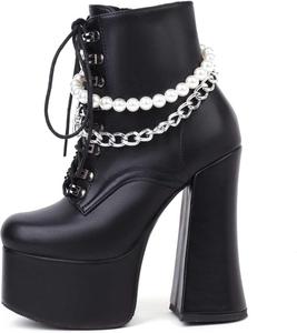 Женские ботильоны на платформе Erocalli в готическом стиле с массивным каблуком, высокой шпилькой, цепочками и крупным размером, 4Black