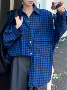 Женская рубашка в клетку оверсайз Doux Belle, цвет Blue