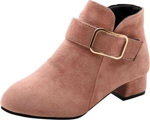 Детские ботильоны IWIHMIV для девочек, низкие с широким каблуком и боковой молнией, короткие платьевые ботинки для малышей, Pink1