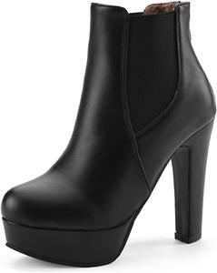 Женские ботильоны VOKLIN с массивным каблуком, высокой пяткой, круглым носком, молнией и эластичной боковой панелью, стильные короткие ботинки, Black-Velvet Lined