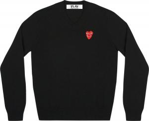 Свитер Comme des Garçons PLAY Double Heart Logo V-Neck Sweater 'Black', черный