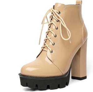 Женские ботильоны на платформе Esvowido с круглым носком, шнуровкой, грубой высокообъемной подошвой, боковой молнией и мехом, короткие ботинки на высоком каблуке, Beige