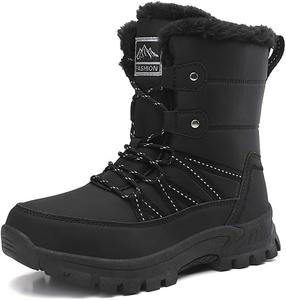 Женские зимние ботинки высокие снежные с утеплителем из флиса, теплые уличные повседневные ботинки, прочные противоскользящие ботинки на щиколотку Qacksv, Black