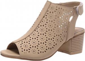 Женские босоножки на массивном каблуке с открытым носком, лазерной геометрической вырезкой, ремешком на щиколотке и блочным каблуком, низкие каблуки, ботильоны Generic, Khaki