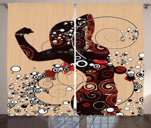 Шторы в стиле модерн от ABAKUHAUS, геометрические фигуры и линии, для спальни, присборенные, с петлями и крючками, 280 x 225 см, песочно-коричневый, коричневый, каштановый Abakuhaus