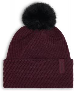 Женская зимняя шапка-бини Calvin Klein в диагональный рубчик с помпоном из искусственного меха, Rhubarb