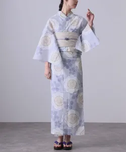 Женский комплект юката, удобный для ношения одной женщиной, состоит из двух частей, можно стирать, на выбор предлагается пояс оби из хлопка или льна, подходит для женщин от 40 лет.