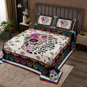 Erosebridal Бохо покрывало Bohemian Bedspread Sugar Skull Flower с цветочным скелетом и вдохновляющей цитатой, Pattern 2