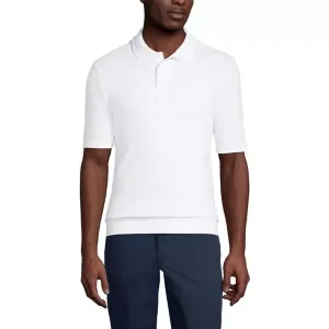 Мужская рубашка-поло с короткими рукавами и полоской внизу Lands' End, белый
