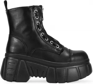 Ботинки BOSANOVA из веганской кожи в стиле милитари с передней молнией, декоративной боковой шнуровкой и молнией на подошве с протектором 7 см, Black