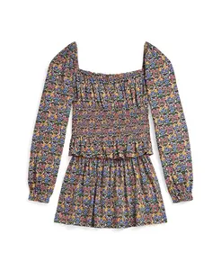 Детский комплект для девочек 7-16 лет: топ и юбка с цветочным принтом и сборкой Polo Ralph Lauren, мультиколор