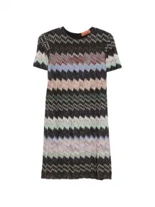 Мини-платье с короткими рукавами и зигзагообразным узором Missoni, черный