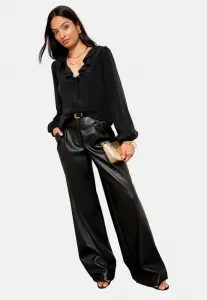 Блузка прямого кроя с длинными рукавами, застежкой на пуговицы спереди и оборками. Friends Like These, Black