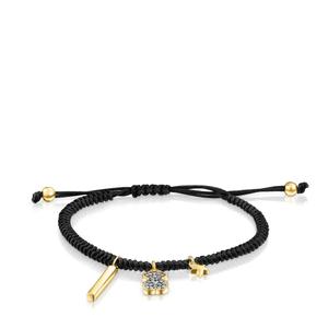 Браслет Tous Nocturne In Silver Vermeil With Diamonds And Black Cord, черный