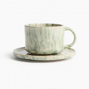 Чашка и блюдце с реактивной глазурью H&M, зеленый