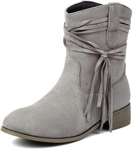 Женские стильные замшевые ботильоны UP2STEP с бахромой | Ботинки с круглым носком и кисточками на низком каблуке, на молнии, Grey