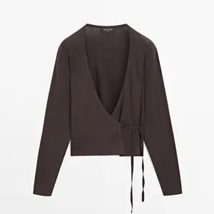 Кардиган Massimo Dutti Cotton Blend Crossover Knit, коричневый