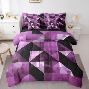 Erosebridal Комплект постельного белья Black Pink Triangles Square с 3D геометрическим принтом и абстрактным рисунком, современный дизайн для спальни, Black Pink