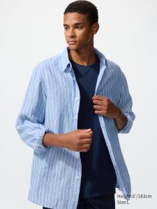 Льняная рубашка (в полоску) Uniqlo, 64 blue
