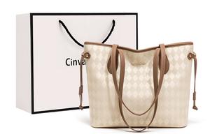 Сумка-шопер PU Bonded Synthetic Leather Маленького Размера Женская Алмазный Узор Экрю/Алмазный Узор Черный CinvaiKrose