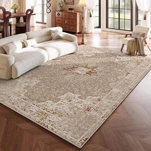 Budis Ковер 200х400 см для гостиной в винтажном французском стиле, кремовый, водостойкий, моющийся, Bosimi Yu, Double-Line Locked Edge
