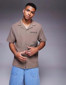 Рубашка с вышитым японским драконом River Island коричневого цвета