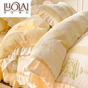 LUOLAI HOME Комплект постельного белья 1,5 м, 4 предмета, для одеяла 200x230 см, джерси, цвет Jingtianmengyuan - Carved Milk Velvet (Lace Style)