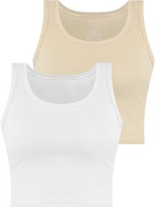 Топ Janice 2 x Damen crop Namlea, цвет beige/weiß