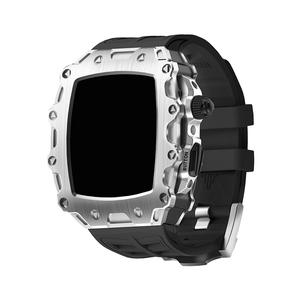 HUALIMEI Часы Protective Case Apple Silicone Case Material S9/s8/s7/s6, Silver Case+Black Button+Black Strap