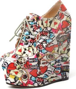 Женские ботильоны AUMOTED на танкетке, круглый носок, платформенные короткие ботинки, для свиданий, из лакированной кожи, с шнуровкой, на танкетке 15 см, на молнии, удобные, Multi Color