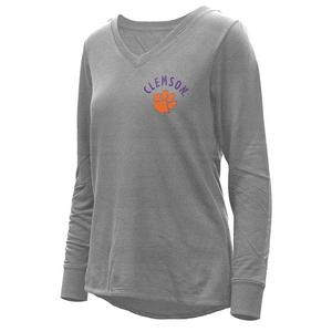 Женский свитшот relaxed tri-blend v-neck heather gray clemson tigers Unbranded